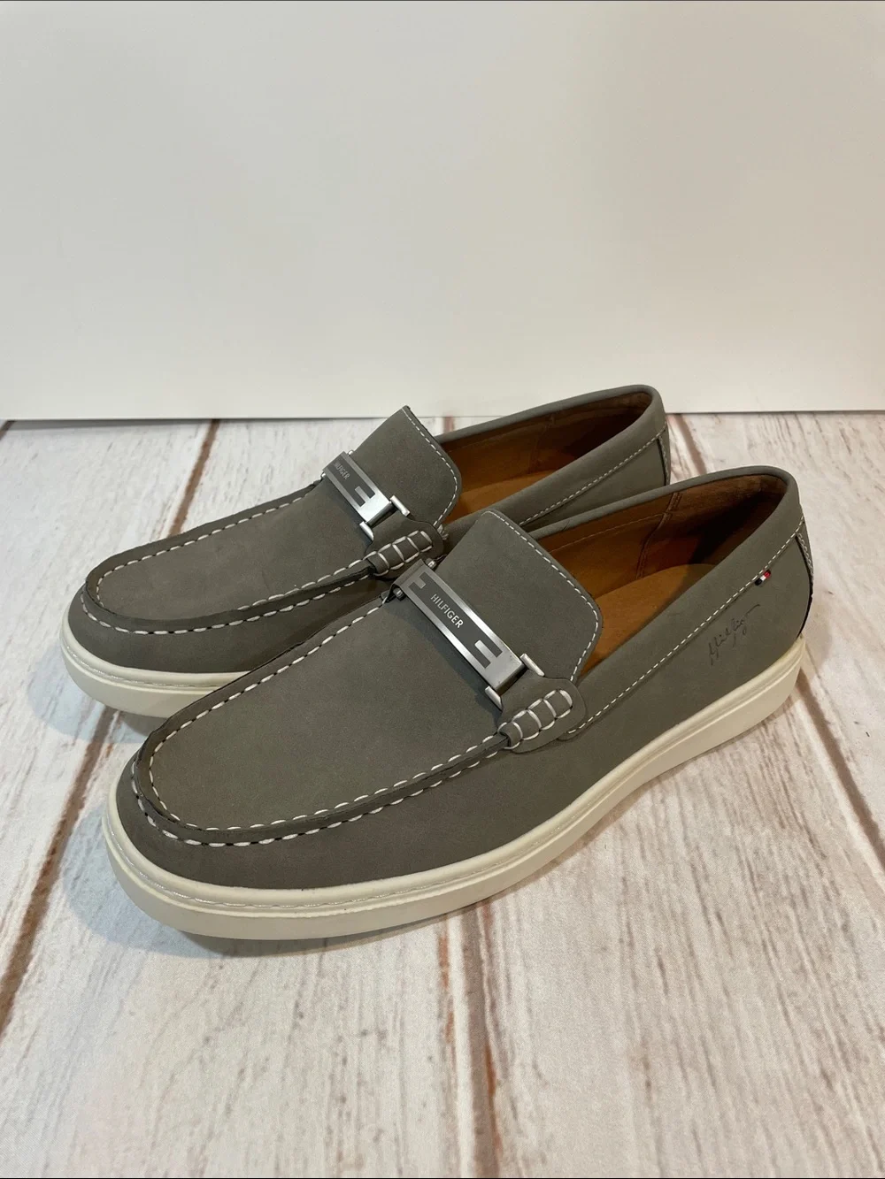 Tommy Hilfiger Men's Gray Slip-On Loafers with White Sole